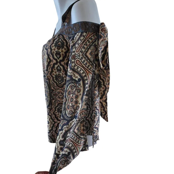 BCBGMaxAzria Brown Patterned Off-Shoulder Blouse - Picture 6 of 12